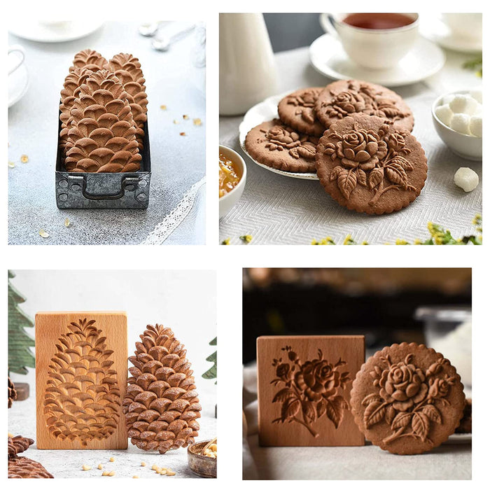  Wooden Shortbread Moulds, 3D Carved Wooden Cookie