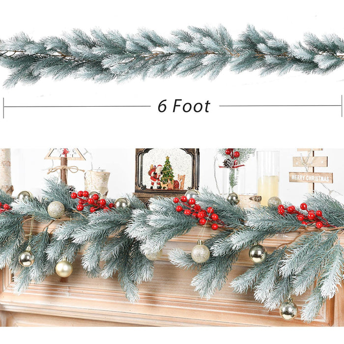  Winlyn 6' Christmas Artificial Snowy Cedar Garland Frosted Pine  Garland with Pine Cones Red Berries Winter Greenery Garland Christmas Winter  Wedding Table Runner Centerpiece Mantel Holiday Home Decor : Home 