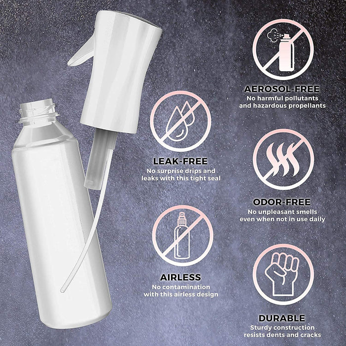 alpree 3-PACK Continuous Spray Bottle Hair Water Ultra Fine Mister Sprayer Propellant Free for Hairstyling, Cleaning, Gardening, Misting & Skin Care BPA Free (10 ounce, White)
