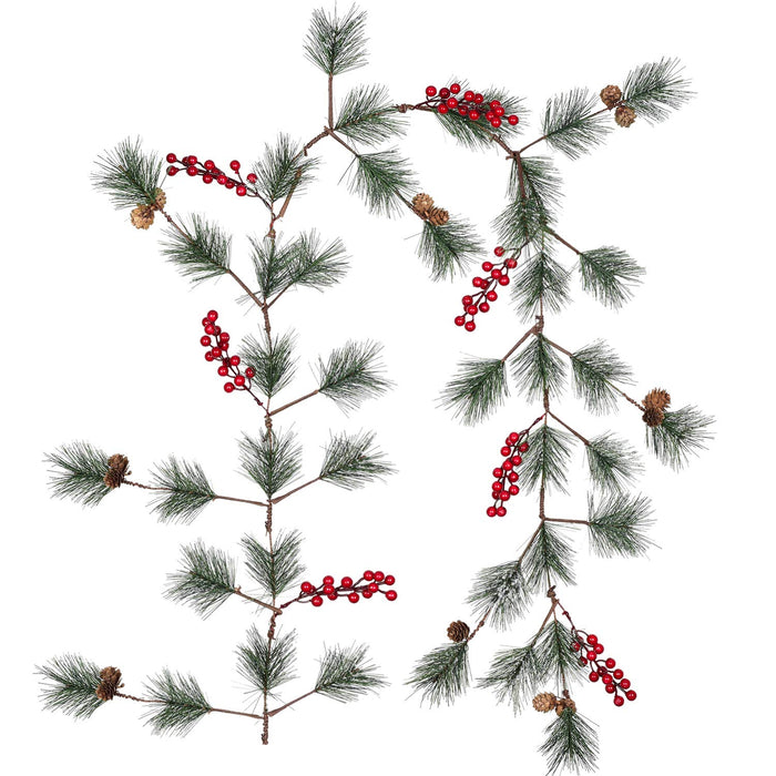 DearHouse 6FT Berry Christmas Garland with Pine Needles Berries Pinecones Winter Artificial Greenery Garland for Holiday Season Mantel Fireplace Table Runner Centerpiece Year Decoration