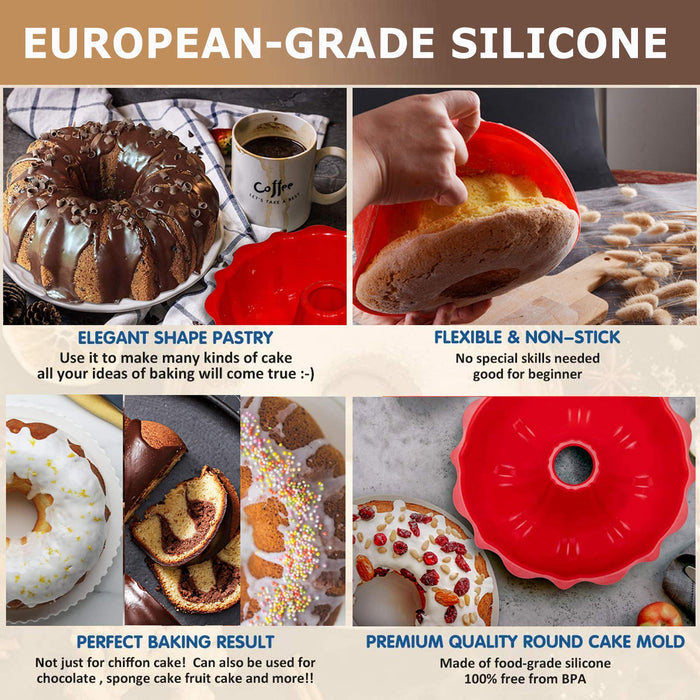 Aokinle Silicone Baking Molds, European Grade Fluted Round Cake Pan, Non-Stick Cake Pan for Jello,Buntcake,Gelatin,Bread, 9.45 Inches Tube Bakeware