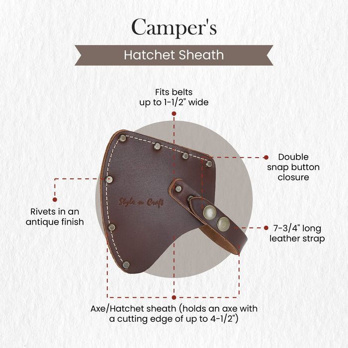 Style n Craft Camper's Hatchet Sheath, Full-Grain Leather Axe Sheath, Camping Hatchet Sheath with Secure Covering for Axe Head, Dark Tan (#98025)