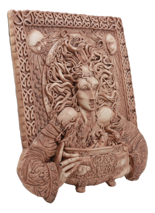 Ebros Celtic Goddess of Rebirth Cerridwen with Magical Potions Cauldron Wall Decor in Clay Finish Hanging Sculptural Plaque