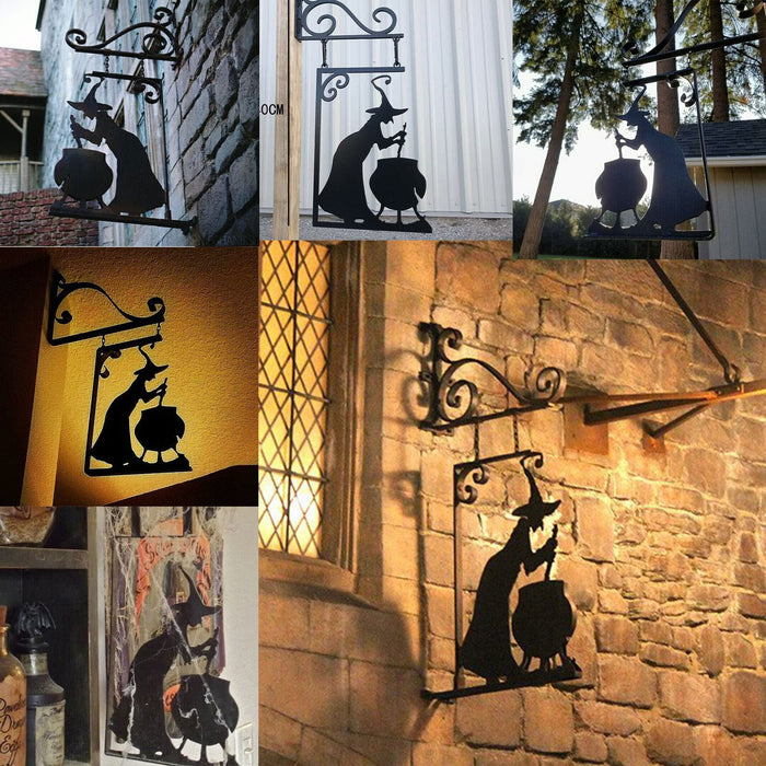 Witch Boiler Silhouette Metal Pendant, Leaky Cauldron Metal Sign, Witch Leaking Boiler Wall Silhouette Mural,Doorframe