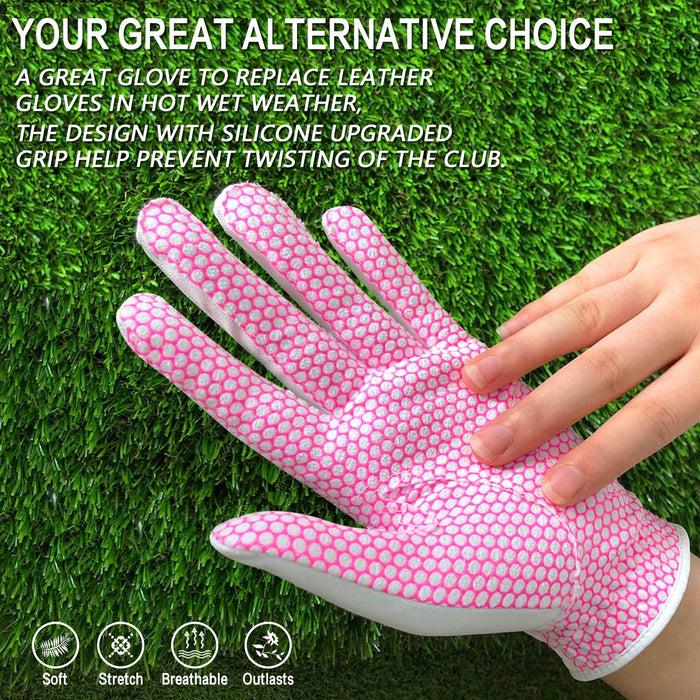 FINGER TEN Golf Gloves Women's Ladies Left Hand or Right Handed Grip Weathersof Value 3 Pack, Fit Size Medium Small Large Pro Design