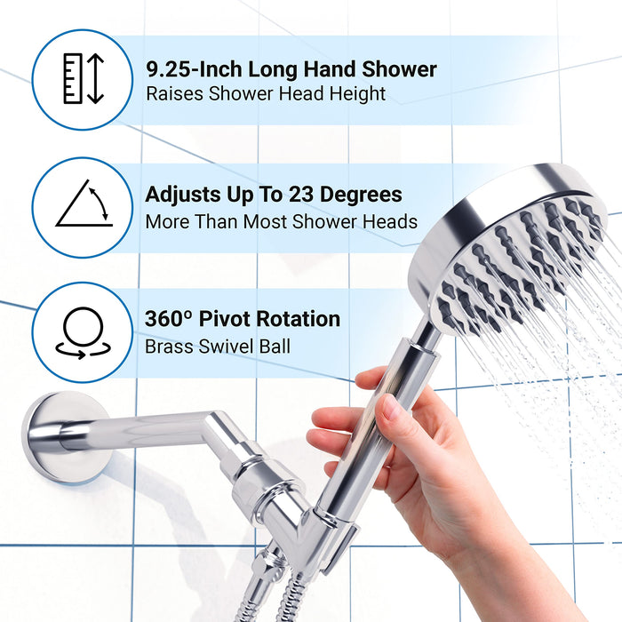 ALL METAL Handheld Shower Head with Hose and Brass Holder- CHROME - 2. —  CHIMIYA
