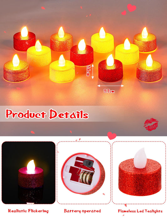 36 Packs Valentine's Day Candle Glitter Battery Operated LED Tea Light —  CHIMIYA