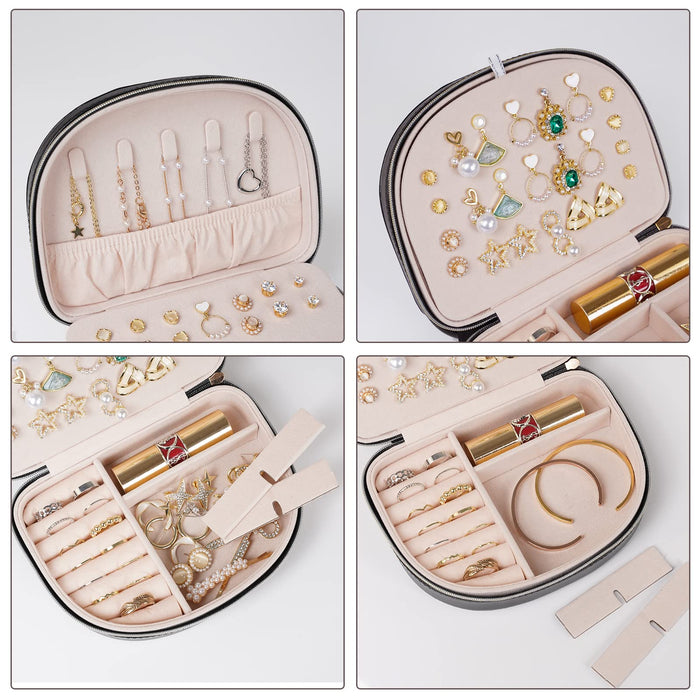 ProCase Travel Size Jewelry Box, Small Portable SeashellShaped Jewelry Case, 2 Layer Mini Jewelry Organizer in PU Leather