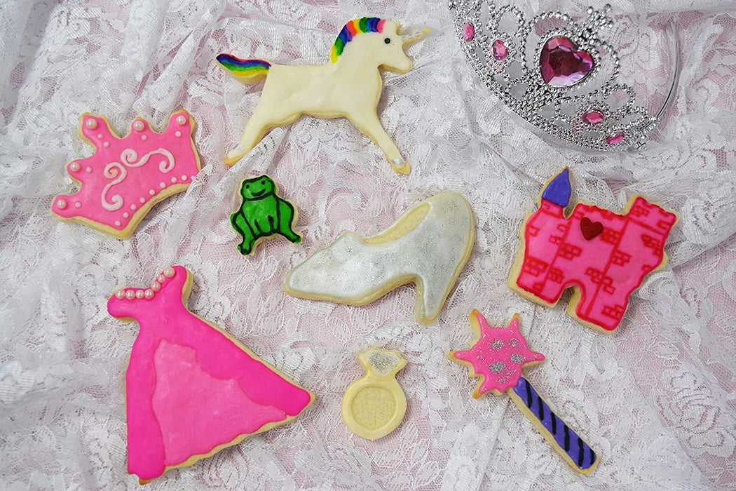 R&M International 1819 Little Princess Cookie Cutters, Crown, Unicorn, Wand, Slipper, Gown, Ring, Frog, 8-Piece Set