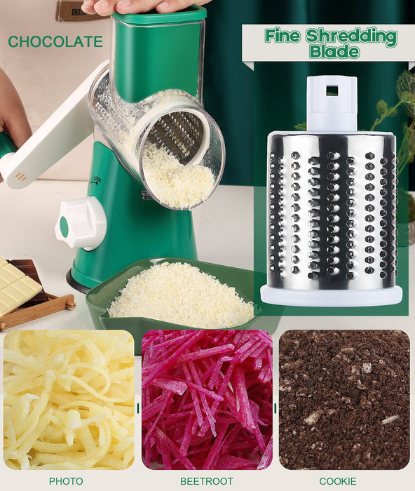 Ourokhome Rotary Cheese Grater Shredder- 3 Drum Bladea Manual