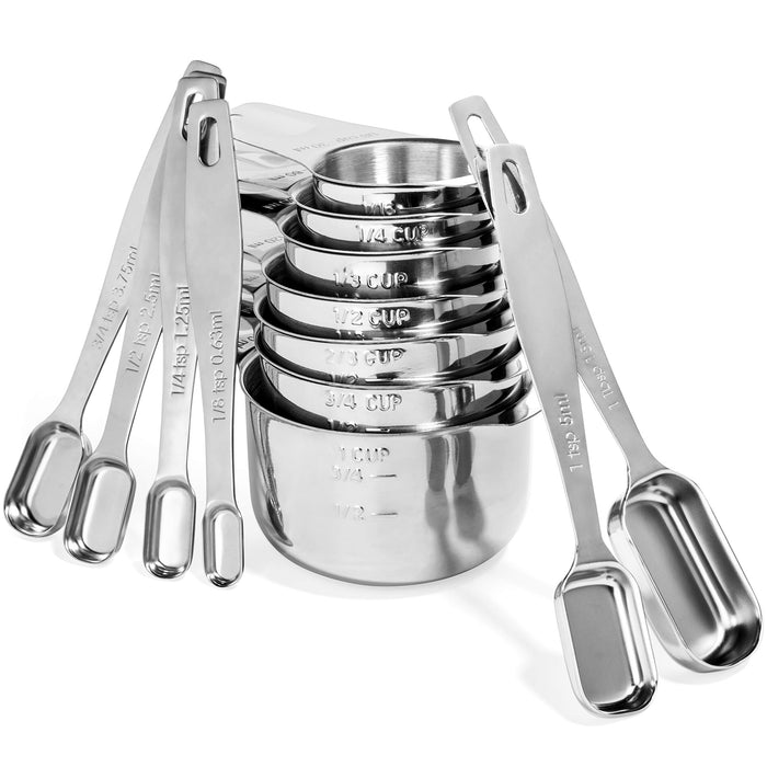 Stainless Steel Measuring Cups and Spoons Set by Finely Polished - 13 Piece  Professional Quality Metal Measuring Cup Set - Dry and Liquid Measuring