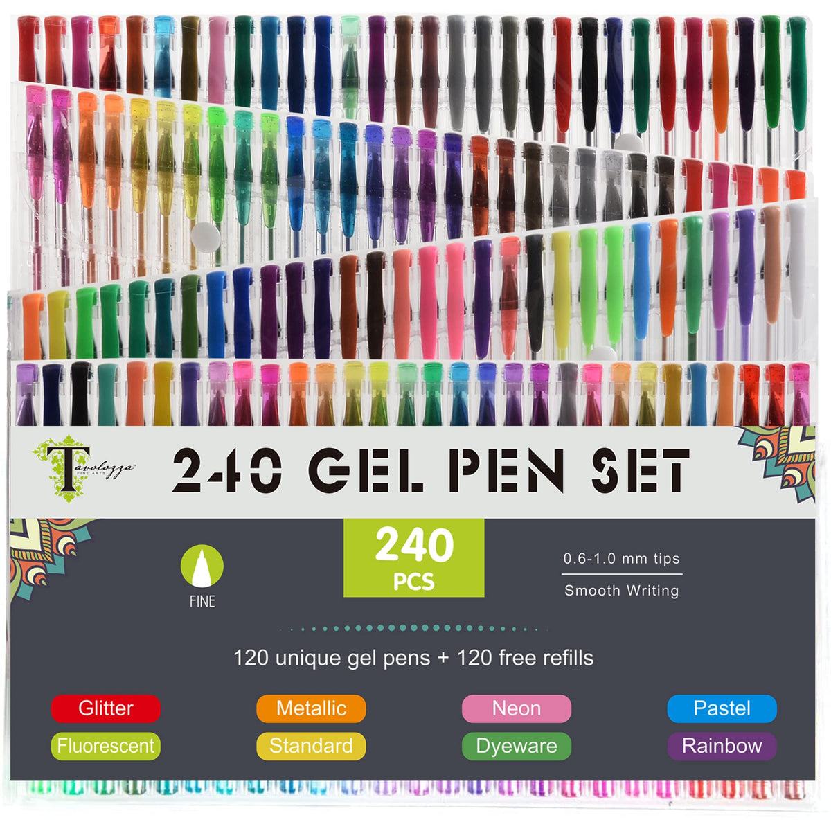 Tavolozza 240 Pack Gel Pens Set, 120 Unique Gel Pen Plus 120