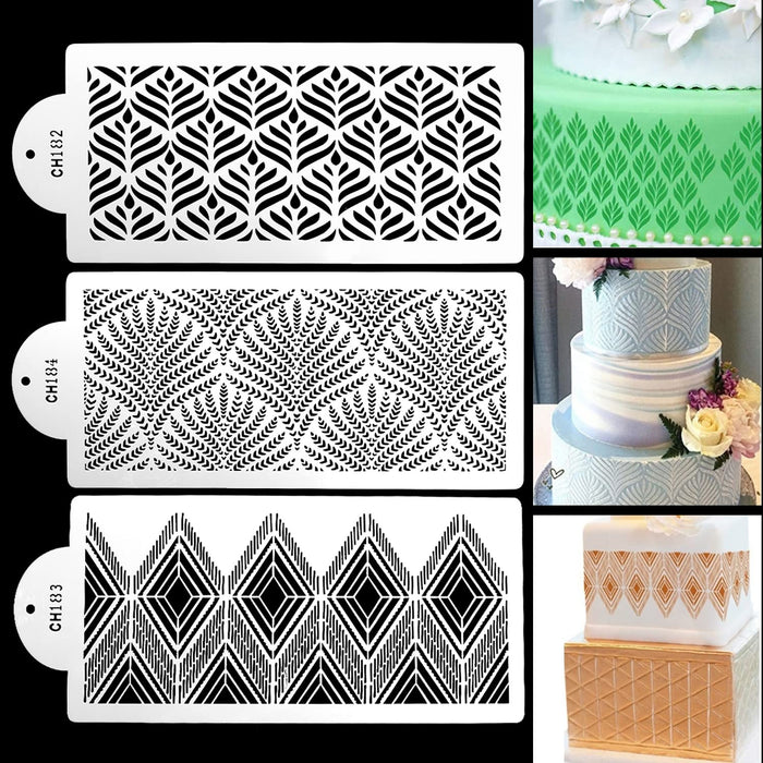 3 Pcs Cake Stencils Floral Cake Spray Templates for Buttercream Reusable Floral Cake Decorating Templates Plastic Baking Lace Stencils for Fondant Dessert DIY Baking Decor