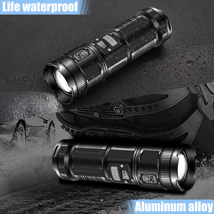 Rechargeable Flashlights High Lumens, 150000 Lumens Super Bright LED Flashlight with 10000 Lumens COB Work Light (12000 mAh Battery Include), Waterproof Tactical Flashlights for Emergencies Camping