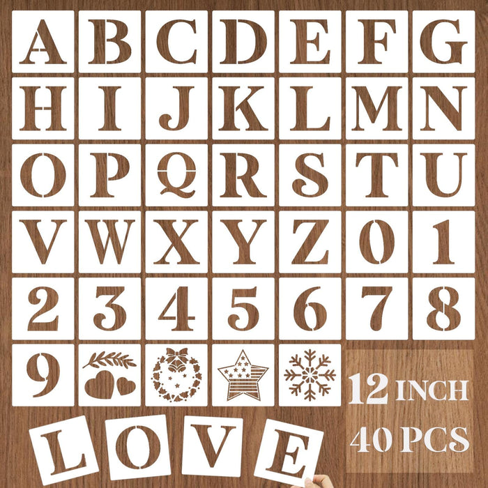 Yamcyh 8 inch Letter Stencils for Painting on Wood, 36pcs Large Stencil Letters Alphabet Stencils Drawing Templates for Wall Sign Home