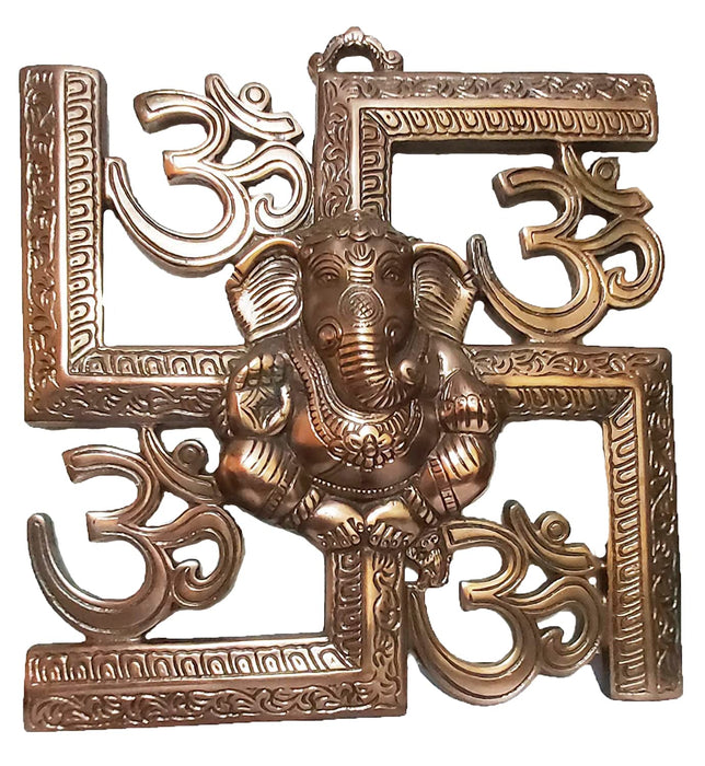 PARIJAT HANDICRAFT Metal Wall Hanging of Lord Ganesha On Swastik with Om Showpiece best for home decor ideal for ing purposes