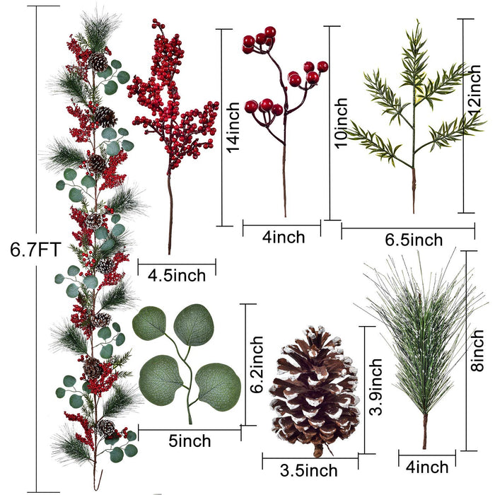 DearHouse 6 FT Red Berry Christmas Garland with Berries Pine Cones Spruce Eucalyptus Leaves Winter Greenery Garland for Holiday Season Mantel Fireplace Table Runner Centerpiece Decor