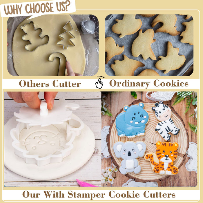Flycalf Animal Cookie Cutters Koala Shapes Baking Dough Tools with Plunger Stamps s Cake Eco-Friendly Plastic Cutter Molds