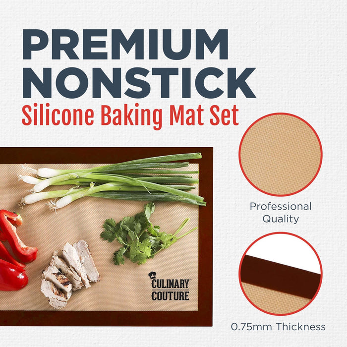 Silicone Baking Mat Set of 5-2 Half Sheets (Macaron & Cookie Circle On Mat)  + 1 Quarter + 1 Round & 1 Square Size Silicone Baking Sheet - Nonstick 