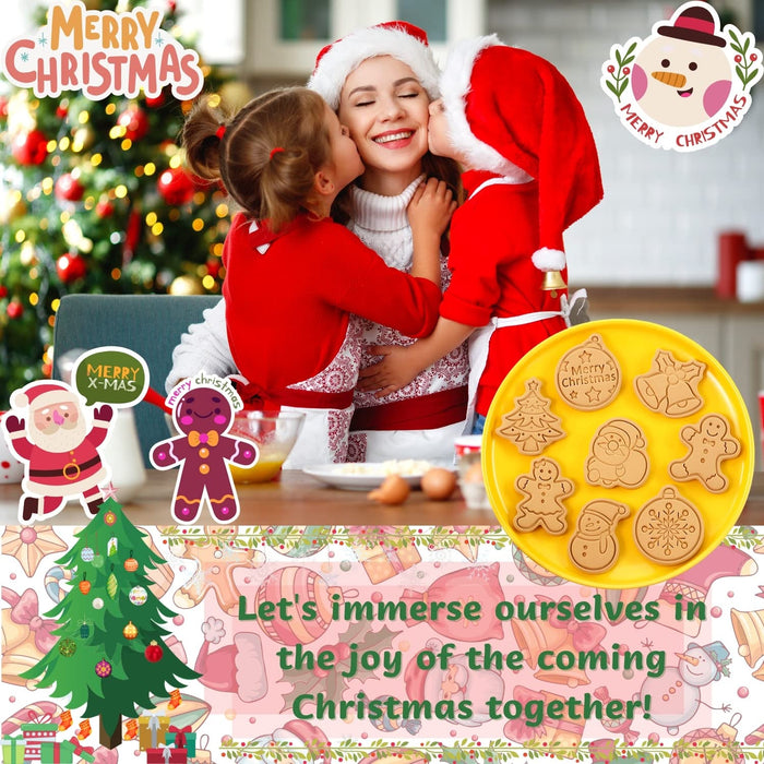 Crethinkaty Christmas Cookie Cutter Set, 8pcs 3D Pressable Christmas Cookie Cutters and Stamps- Gingerbread Man, Christmas Tree