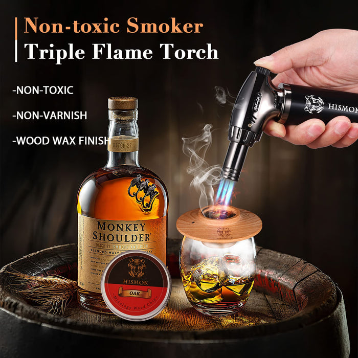 Cocktail Smoker Kit with Torch by HISMOK - 22 PCS Bourbon Whiskey Smoker Kit with 6 Wood Chips & 4 Marble ICES,Old Fashioned Cock