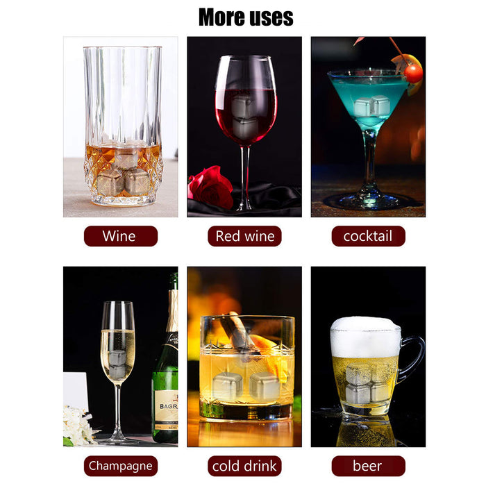 Whiskey Stones, Reusable Ice Cubes, Whiskey Chilling Stones, Stainless Steel Metal Beverage Chilling Rocks, for Man and Woman