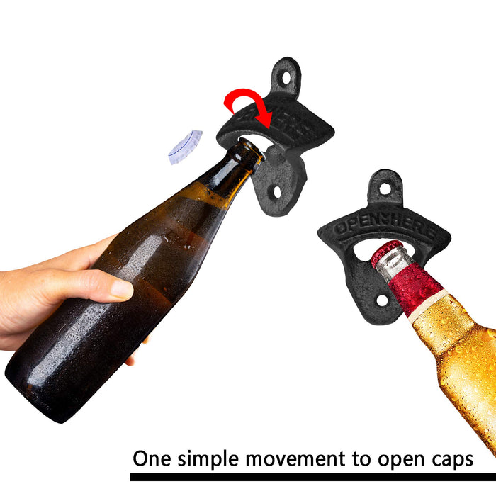 Cast Iron Wall Mounted Bottle Opener- 2PCS Vintage Beer Bottle Opener with Self-Tapping Screws for Rustic Farmhouse Bars KTV