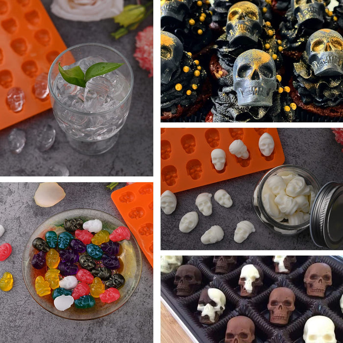 Sakolla Gummy Skull Silicone Candy Molds, 2 Pack 36 Cavity Non-Stick Mini Halloween Chocolate Molds for Gummies, Candy, Jelly, Ice Cube, Dog Treats