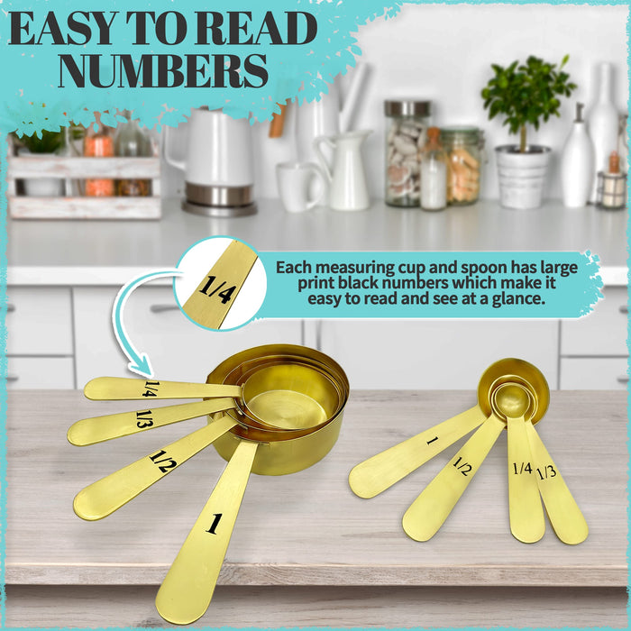 Measuring Cups and Spoons Set 8 Piece. Includes 4 Gold Easy to Read St —  CHIMIYA