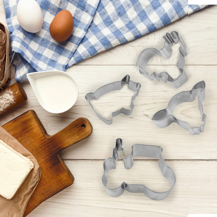 10 PCS Farm Cookie Cutter Set with Recipe Booklet Rooster Cow Pig Lamb Horse Barn and Tractor Cow Face Milk Bottle Bull head