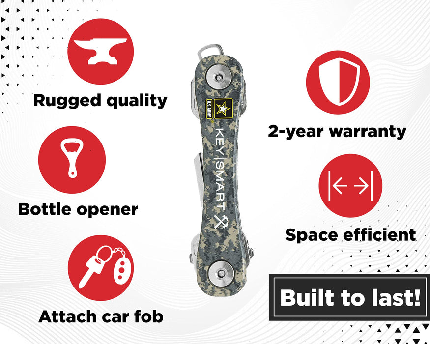 KeySmart Rugged - Multi-Tool Key Holder with Bottle Opener and Pocket Clip (up to 14 Keys, Army)