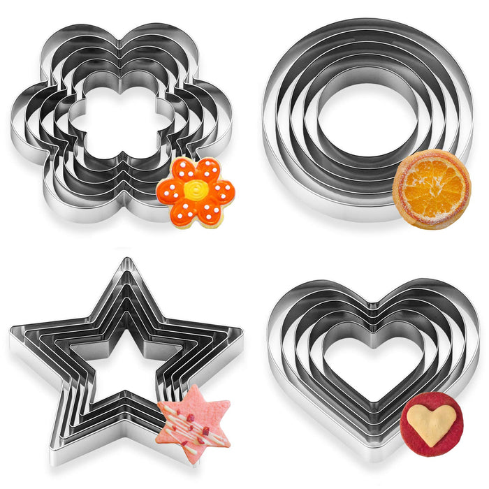 Cookie Cutters, 20 Pcs Cookie Cutters Set Stainless Steel Multi-Size Biscuit Cutters Sandwich Fruit Cutting Shapes Heart, Star