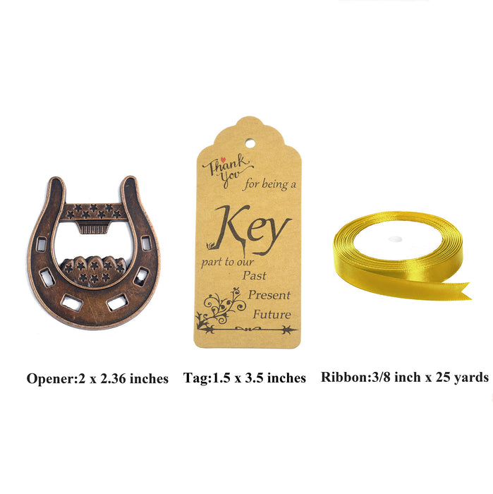 Aokbean 24 pcs Lucky Horseshoe Bottle Opener Party Favors with Escort Tags and Ribbons for Rustic Wedding Party Bar Decoration