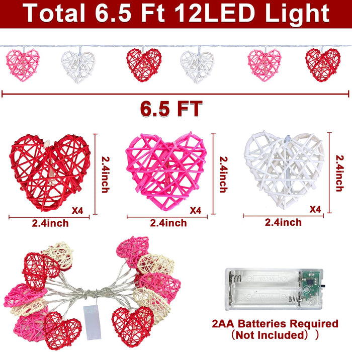 LEBERY Valentines Day Decorations String Lights - 14.5ft 40LED Heart Shape  Fairy String Lights, 8 Modes Battery Operated Romantic Heart Lights for
