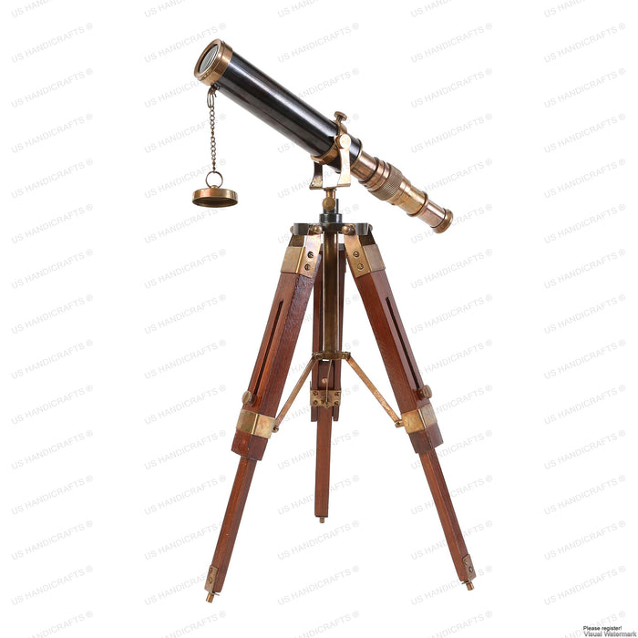 Table Dcor 9 inch Telescope Vintage Marine Functional Instrument Collectables Item (Brass Antique + Wood)