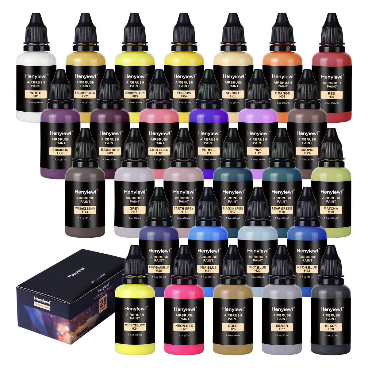 XDOVET Airbrush Paint 28 Colors Airbrush Paint Set 30 ml/1 oz Ready to  Spray