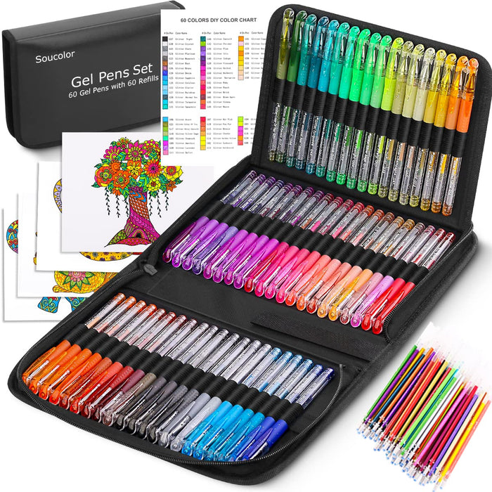 Glitter Gel Pens, Glitter Pen with Case for Adults Coloring Books