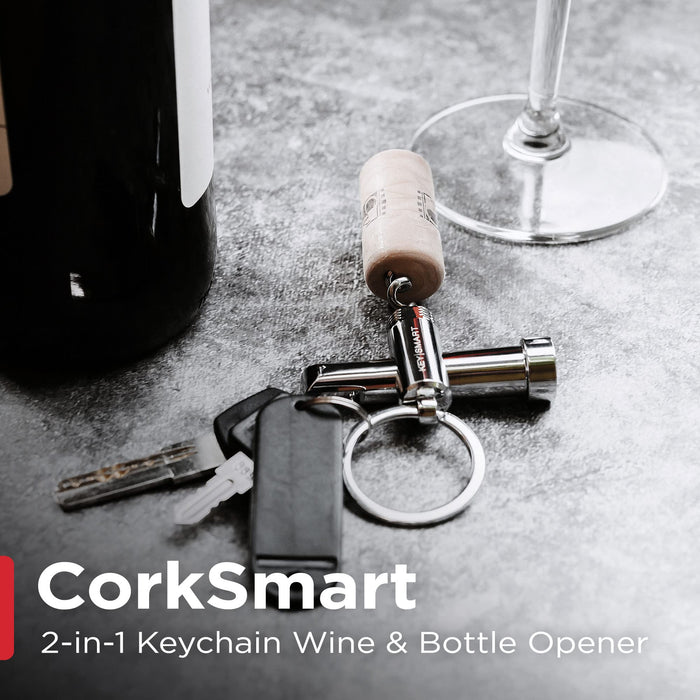 KeySmart CorkSmart - 2-in-1 Keychain Wine Opener and Bottle Opener, the Ultimate Dual Bottle Opener and Wine Bottle Opener