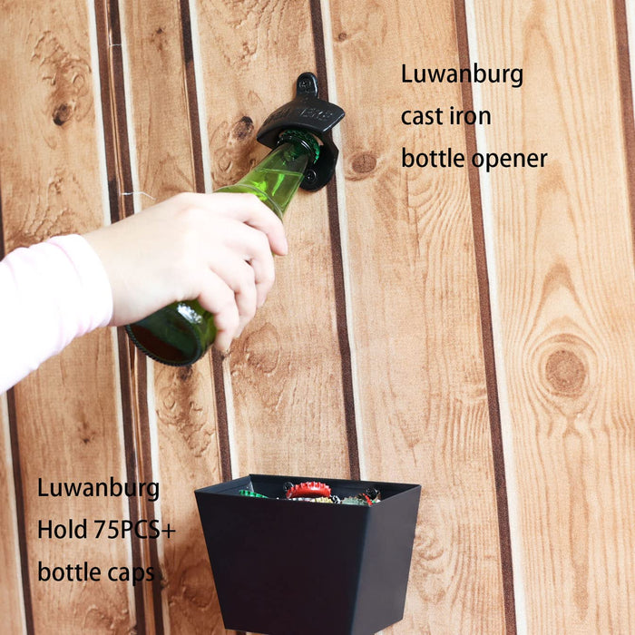 HAIICEN Black Cast Iron Beer Bottle Opener Wall Mounted with Cap Catcher Combo