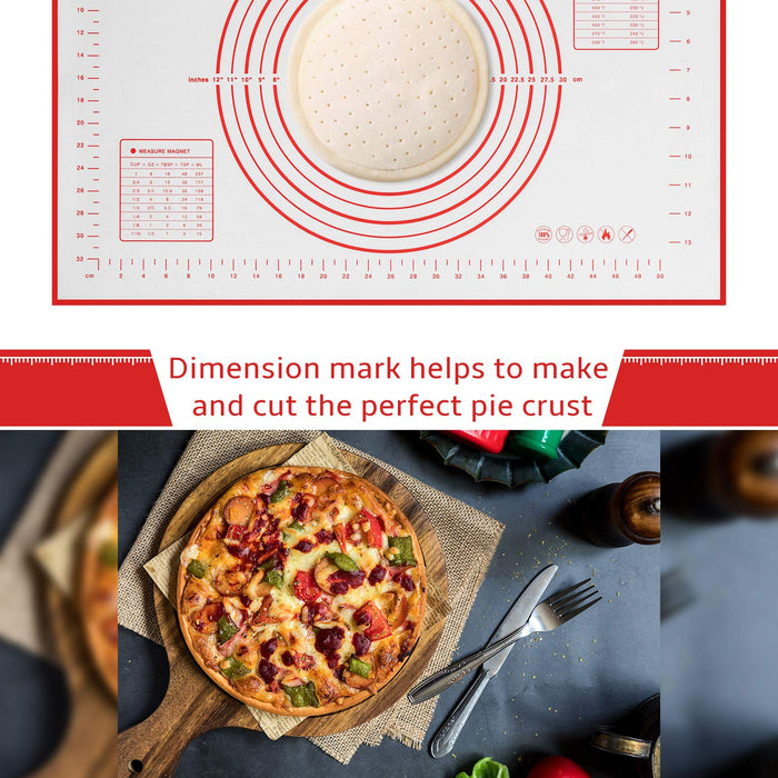 Silicone Baking Mat Non Slip Pastry Mat with Measurement Non Stick BPA Free Baking Mat Sheet for Rolling Dough Counter Cookies Pie, 24 x 16 Inches Red