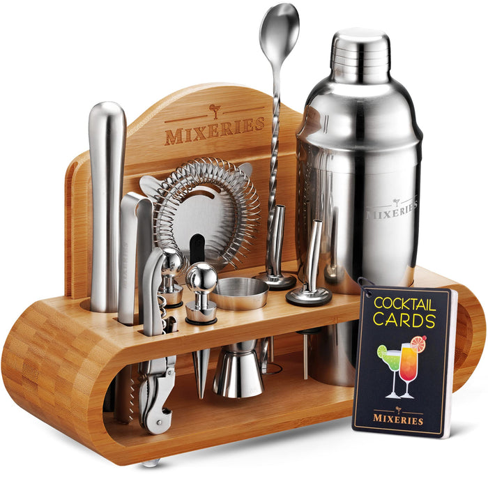 Mixology Bartenders Kit with Stand - 19 Piece Bar Set Cocktail Shaker Set, Drink Mixer Set for Home Bar with All Bar Accessories