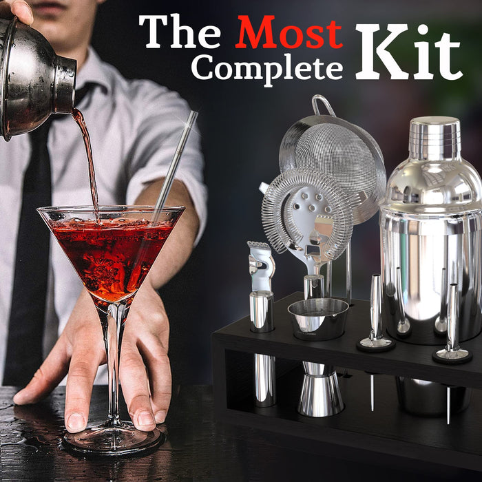 Highball & Chaser 13-Piece Cobbler Cocktail Shaker Set Stainless Steel Mixology Bartenders Kit With Stand For Home Bar Cocktail