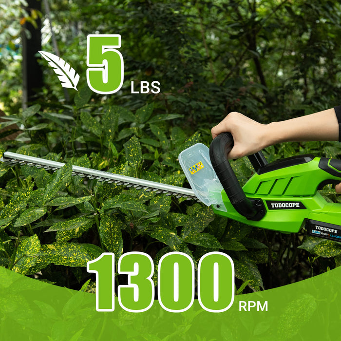 TODOCOPE 20V Cordless 23 Inch Quick Charge 2.0AH Battery Powered Hedge Trimmer, Dual-Action Blade, 5/8" Cutting Capacity & 5 lbs Lightweight Electric Bush Trimmer, Green, (TDC-CHT20)