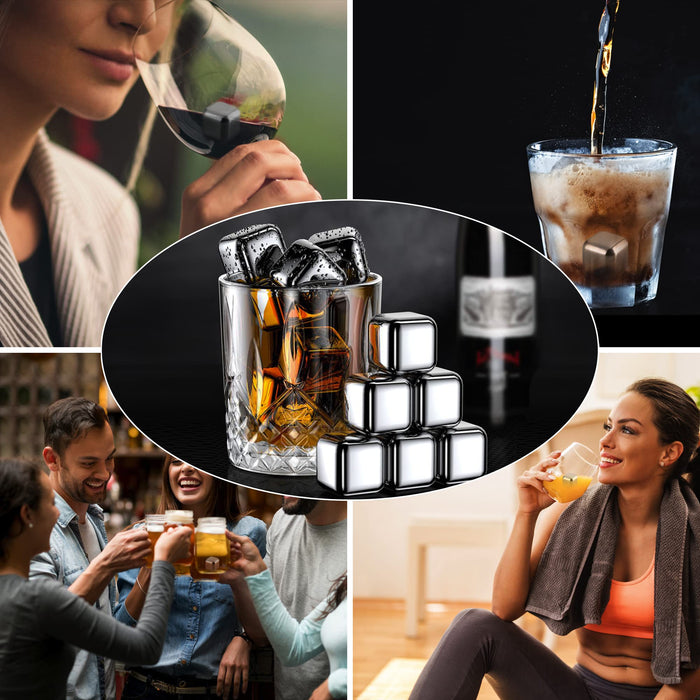 CARPEDIEM Silver 8 PCS Whiskey Stones, Stainless Chilling Stones Steel Metal Whiskey Stone Drinking s High Cooling Technology