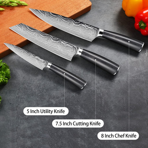  SANDEWILY Chef Knife Sharp Kitchen Knife Set,3PCS High Carbon  Stainless Steel Japanese Chefs Knife Set with Ergonomic Handle & Sheath, Professional  Cooking Knives Set for Kitchen with Gift Box: Home 