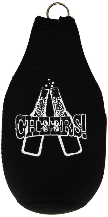 Hat Trick Openers Bottle Cooly Combo with Attached Cheers Logo, Black Neoprene