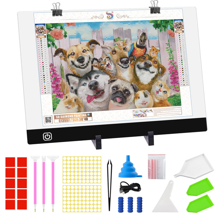  A3 LED Light Pad for Diamond Painting,Ratukall Diamond Art  Light Board Kit,Adjustable Brightness Light Box for Tracing with Diamond  Painting Accessories and Tools Includes Storage Case, Pens,Stand