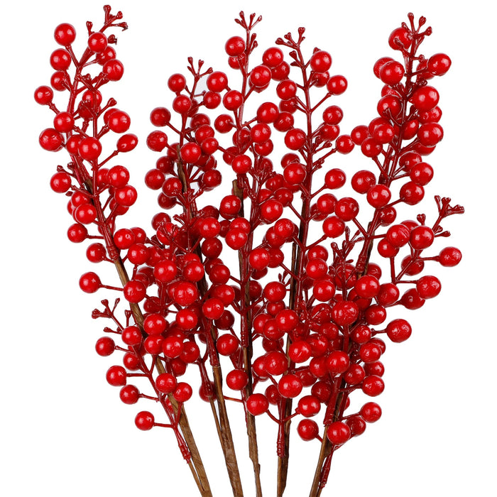 4 Pack Artificial Red Berry Stems - 19.5 Inch Christmas Holly Berry  Branches for