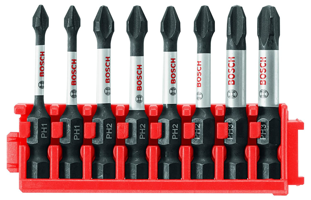 BOSCH CCSPHV208 8Piece Impact Tough Phillips 2 In. Power Bits with Clip for Custom Case System