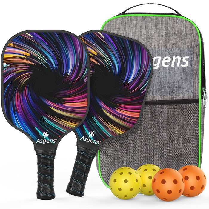 Asgens Pickleball Paddles Set, USAPA Pro Lightweight Graphite Pickleball Paddle Set of 2 Rackets and 1 Portable Carry Bag with 4 Balls for Outdoor & Indoor